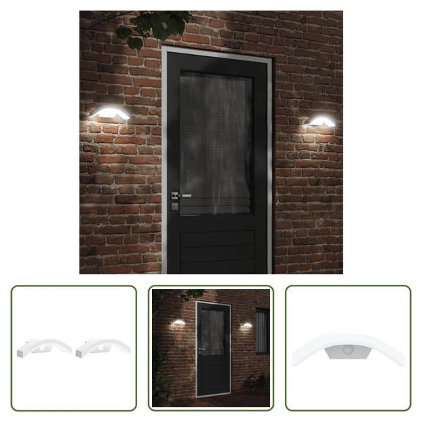 The Living Store Applique Da Esterno A Led Con Sensore 2 Pz. Alluminio Pressofuso Bianco-image