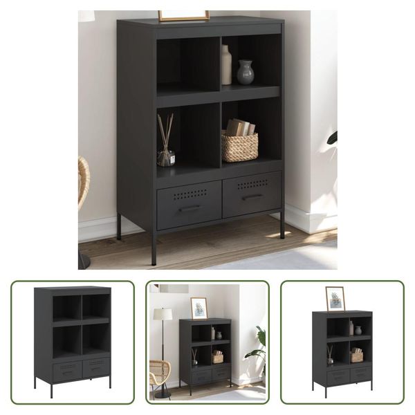 The Living Store Credenza Nera 68X39X101,5 Cm Acciaio Laminato A Freddo-image