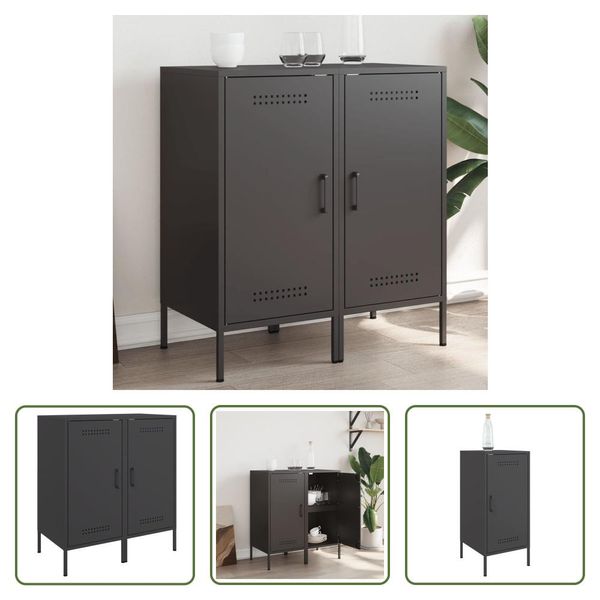 The Living Store Credenze 2 Pezzi Nero 36X39X79 Cm Acciaio Laminato A Freddo-image