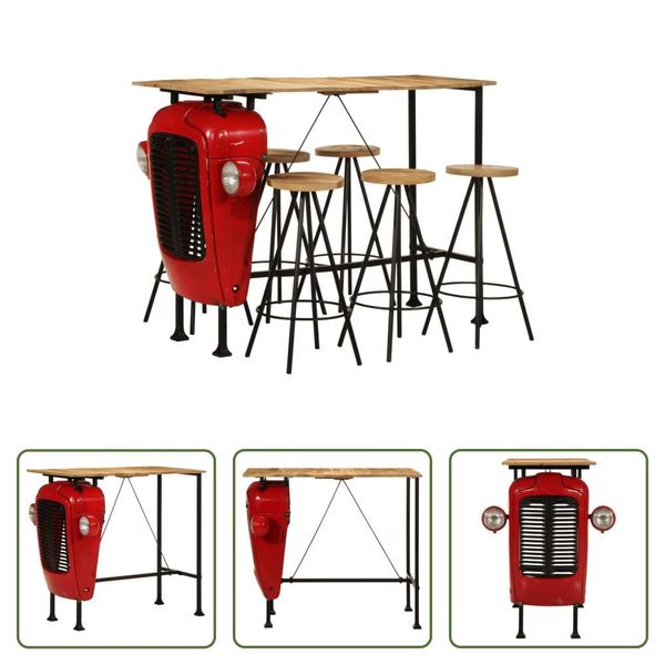 The Living Store Set Da Bar 7 Pezzi Set Bar In Legno Massiccio Mango-image