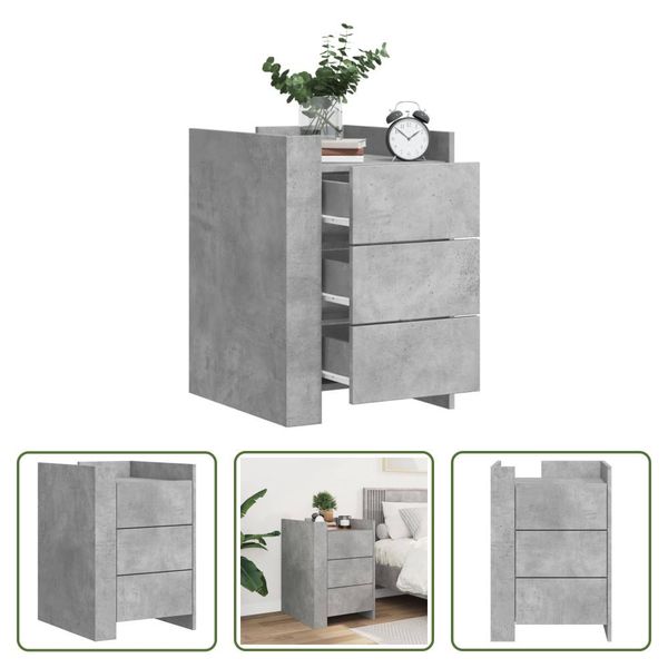 The Living Store Comodino Grigio Cemento 45X50X65 Cm Materiale Legno-image
