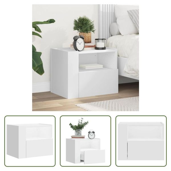 The Living Store Comodino Da Parete Bianco 45X30X35 Cm-image