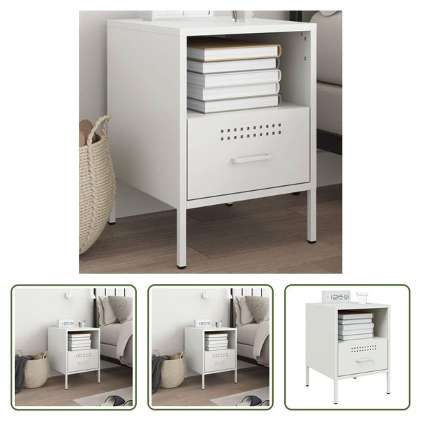 The Living Store Comodino Bianco 36X39X50,5 Cm Acciaio Laminato A Freddo-image