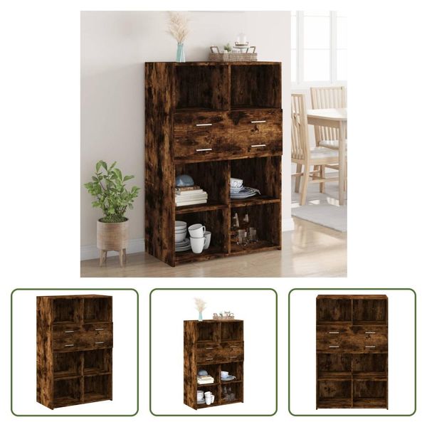 The Living Store Credenza In Rovere Fumé 80X42,5X124 Cm Materiale In Legno-image
