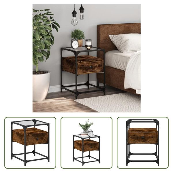 The Living Store Comodino In Rovere Fumé 40X40X55 Cm Materiale In Legno-image