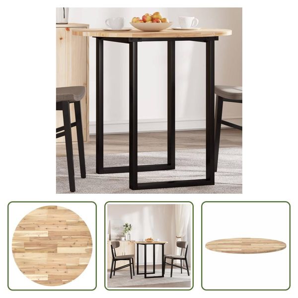 The Living Store Piano Tavolo Rotondo Ø80X2 Cm In Legno Massiccio Di Acacia-image