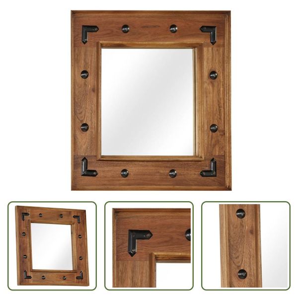 The Living Store Specchio In Legno Massiccio Di Acacia 50X50 Cm-image
