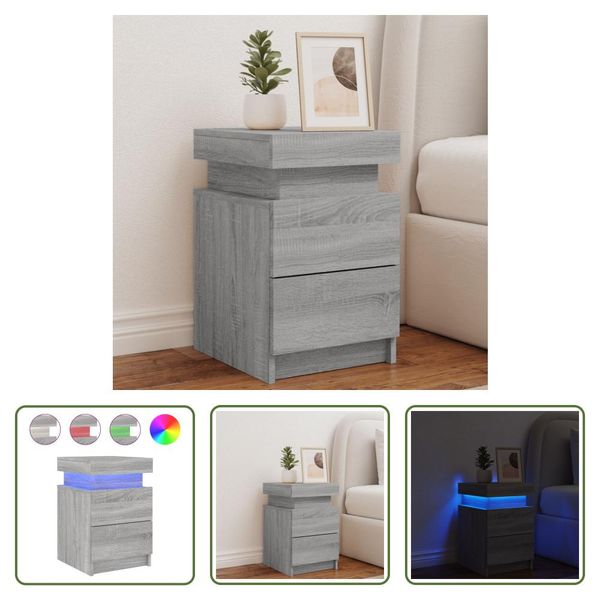 The Living Store Comodino Con Luci Led Grigio Sonoma 35X39X55 Cm-image