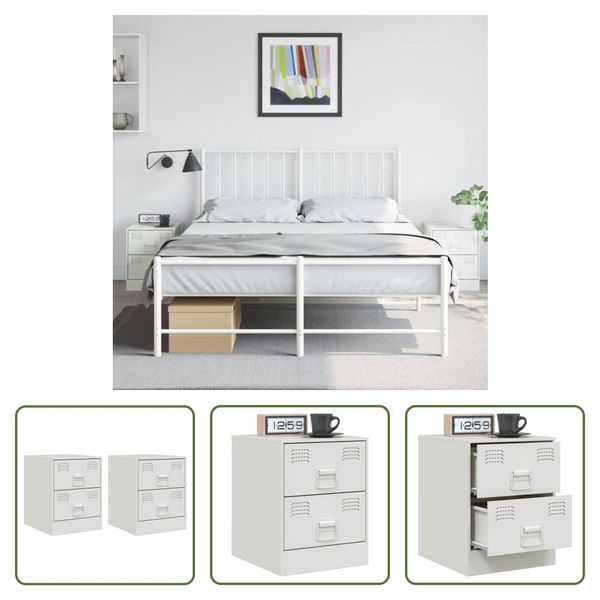The Living Store Comodini 2 Pz. Bianco 34,5X39X44 Cm Acciaio-image