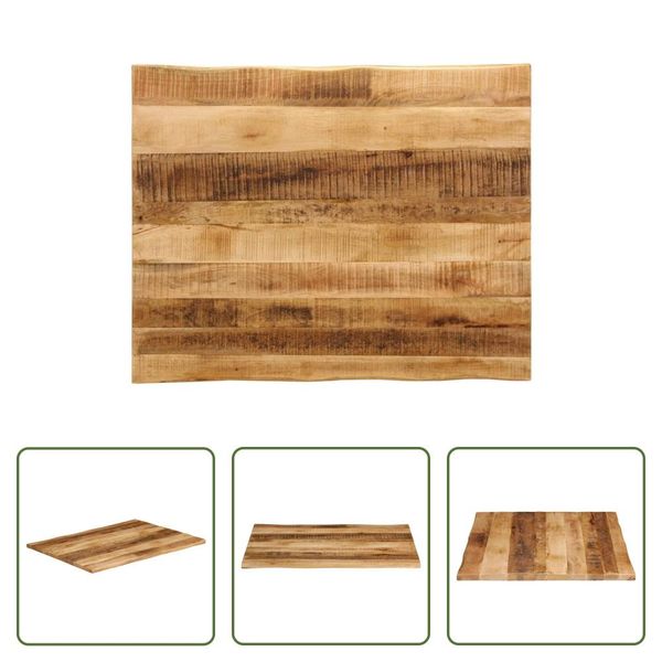 The Living Store Piano Del Tavolo Con Bordo Ad Albero 90X80X3,8 Cm Legno Massiccio Di Mango Grezzo-image