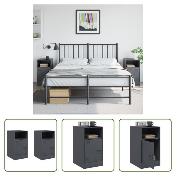The Living Store Comodini 2 Pz. Antracite 34,5X39X62 Cm Acciaio-image