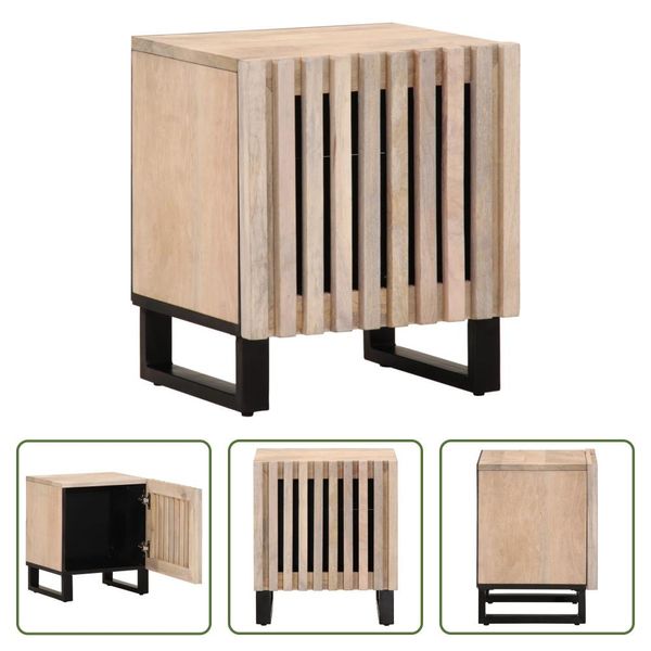 The Living Store Comodino 40X34X46 Cm Legno Massello Di Mango Sbiancato-image