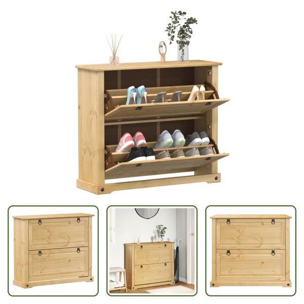 The Living Store Scarpiera 99X32X85 Cm In Legno Di Pino Massiccio-image