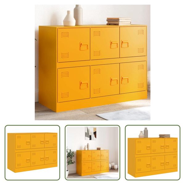 The Living Store Credenza Giallo Senape 99X39X73 Cm In Acciaio-image