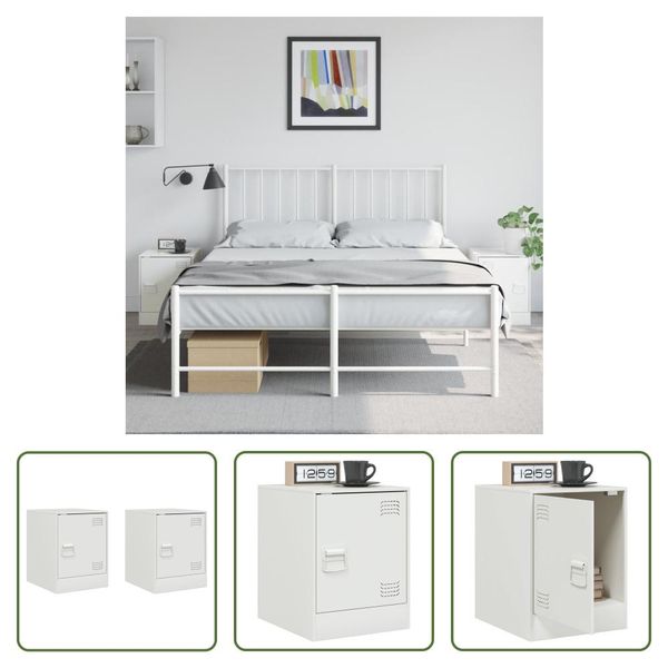The Living Store Comodini 2 Pz. Bianco 34,5X39X44 Cm Acciaio-image