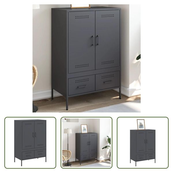 The Living Store Credenza Antracite 68X39X101,5 Cm Acciaio Laminato A Freddo-image