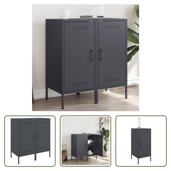 The Living Store Credenze 2 Pz. Antracite 36X39X79 Cm Acciaio Laminato A Freddo-image