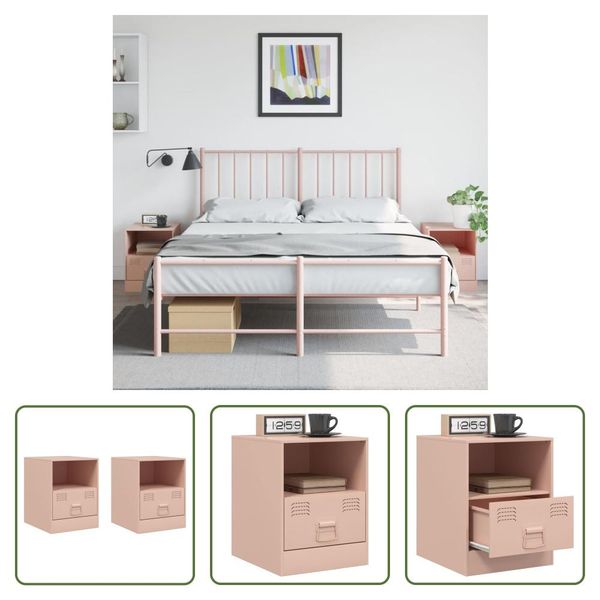 The Living Store Comodini 2 Pz. Rosa 34,5X39X44 Cm In Acciaio-image