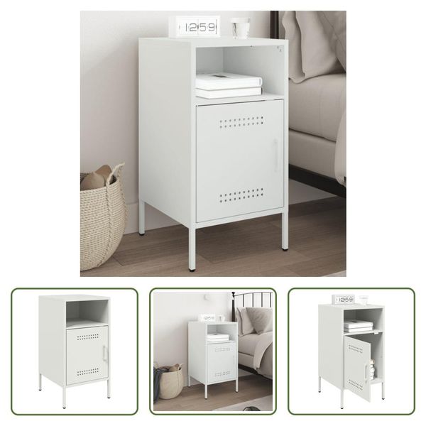The Living Store Comodino Bianco 36X39X68 Cm Acciaio Laminato A Freddo-image