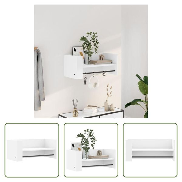 The Living Store Scaffale A Muro Bianco 70,5X35X30,5 Cm Materiale A Base Di Legno-image