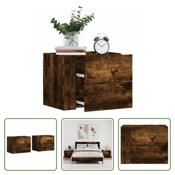The Living Store Comodini Da Parete 2 Pz. Rovere Fumé 45X30X35 Cm-image