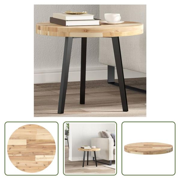 The Living Store Piano Tavolo Rotondo Ø50X4 Cm In Legno Massiccio Di Acacia-image