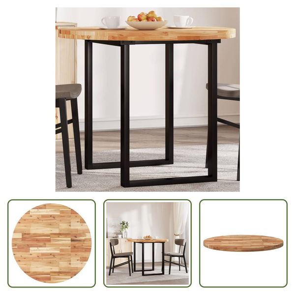 The Living Store Piano Tavolo Rotondo Ø90X4 Cm In Legno Massiccio Di Acacia-image