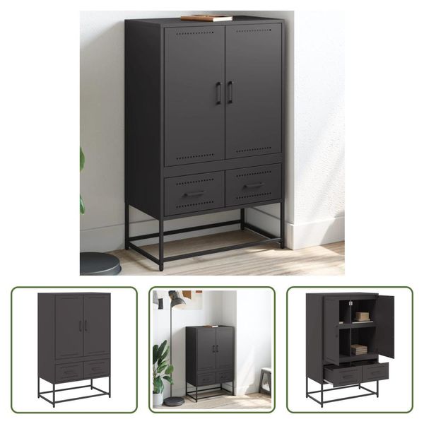 The Living Store Credenza Nera 68X39X111,5 Cm Acciaio Laminato A Freddo-image