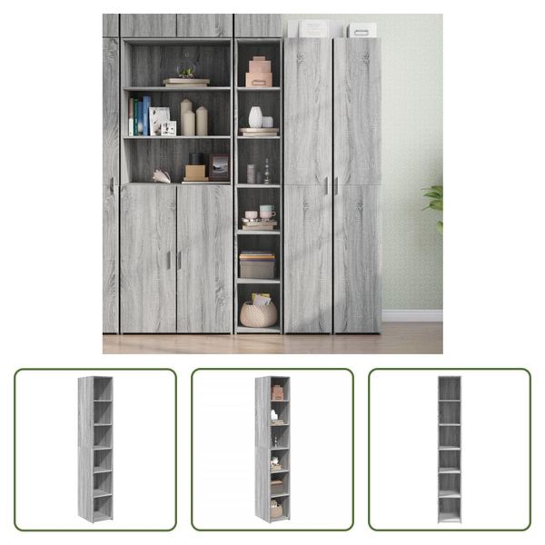 The Living Store Credenza Grey Sonoma Rovere 30X41X185 Cm Materiale Legno-image