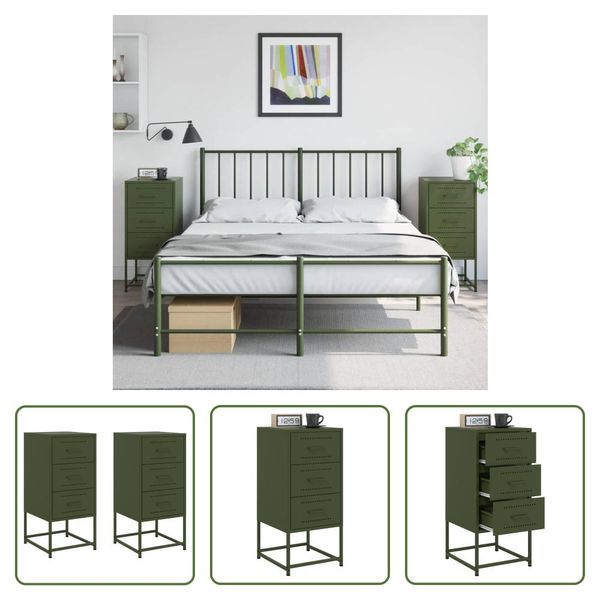 The Living Store Comodini 2 Pz. Verde Oliva 36X39X78 Cm In Acciaio-image