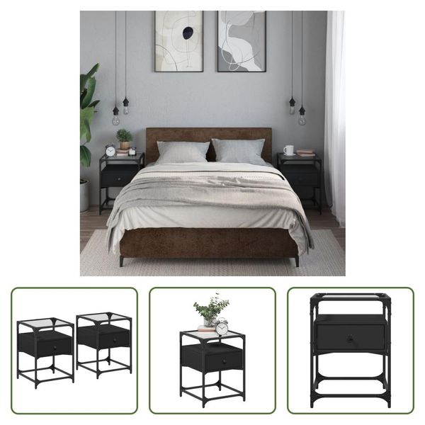 The Living Store Comodini 2 Pz. Neri 40X40X55 Cm In Materiale Ligneo-image