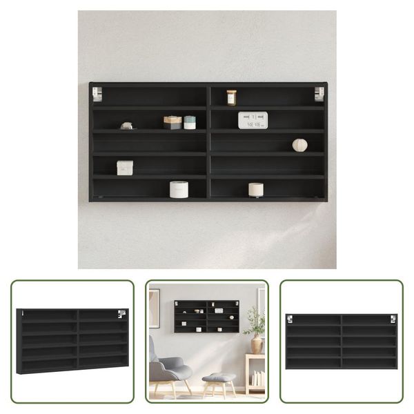 The Living Store Vetrina Nera 100X8,5X50 Cm Materiale In Legno-image