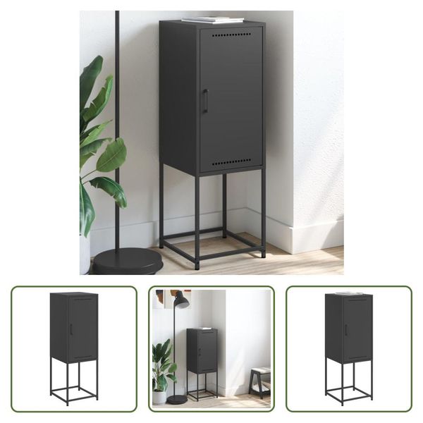 The Living Store Credenza Schwarz 36X39X123 Cm Stahl-image