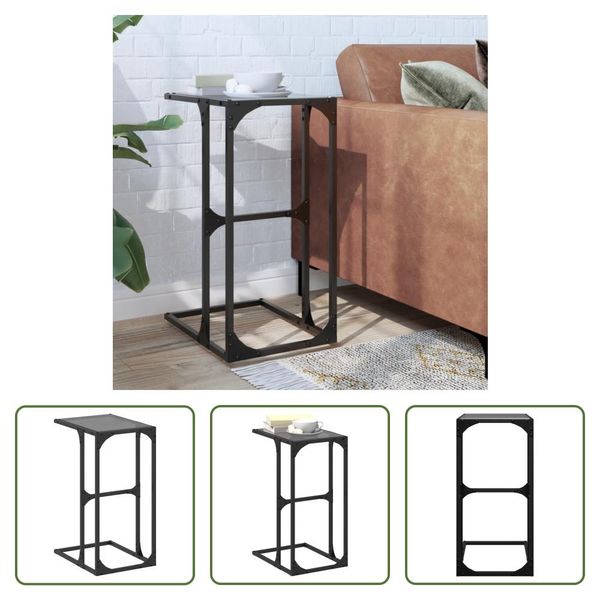 The Living Store Tavolino Con Piano In Vetro Nero 40X30X61,5 Cm In Acciaio-image