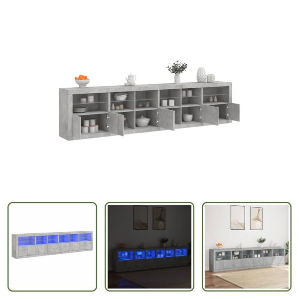 The Living Store Credenza Con Luci Led Grigio Cemento 283X37X67 Cm-image