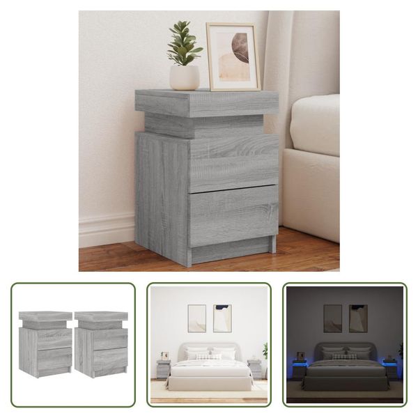 The Living Store Comodini Con Luci Led 2 Pz. Grigio Sonoma 35X39X55 Cm-image