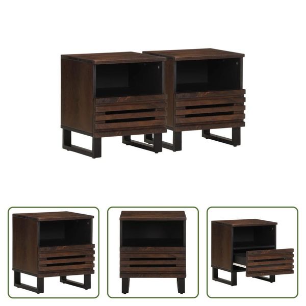 The Living Store Comodini 2 Pezzi 40X34X46 Cm In Legno Massiccio Di Mango-image