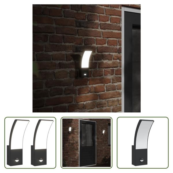 The Living Store Applique Da Esterno A Led Con Sensore 2 Pezzi In Alluminio Pressofuso Nero-image