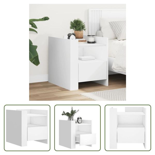 The Living Store Comodino Bianco 45X50X50 Cm In Materiale Ligneo-image