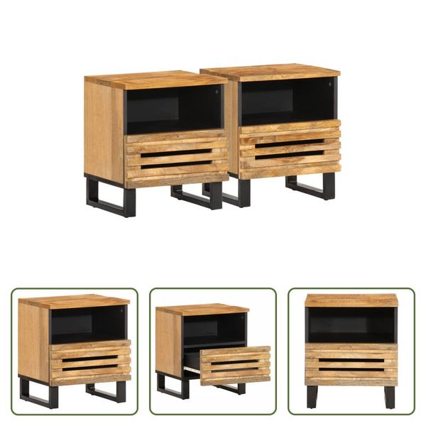 The Living Store Comodini 2 Pezzi 40X34X46 Cm Legno Di Mango Grezzo-image