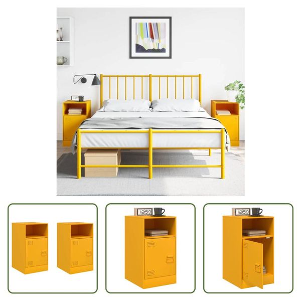 The Living Store Comodini 2 Pezzi Giallo Senape 34,5X39X62 Cm In Acciaio-image