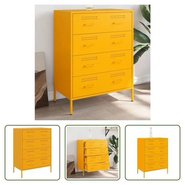 The Living Store Credenza Giallo Senape 68X39X89 Cm In Acciaio-image