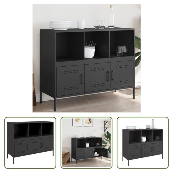 The Living Store Credenza Nera 100,5X39X79 Cm Acciaio Laminato A Freddo-image