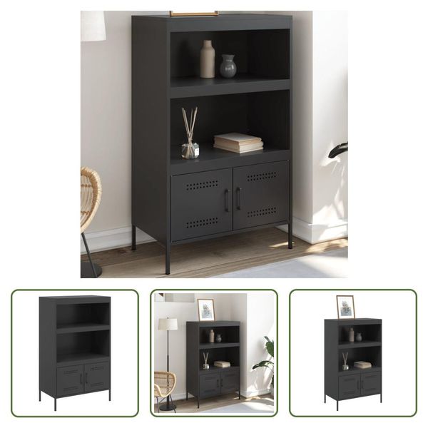 The Living Store Credenza Schwarz 68X39X113 Cm Stahl-image
