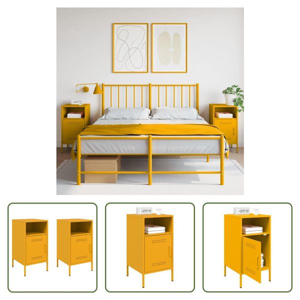 The Living Store Comodini 2 Pezzi Giallo Senape 36X39X68 Cm Acciaio Laminato A Freddo-image