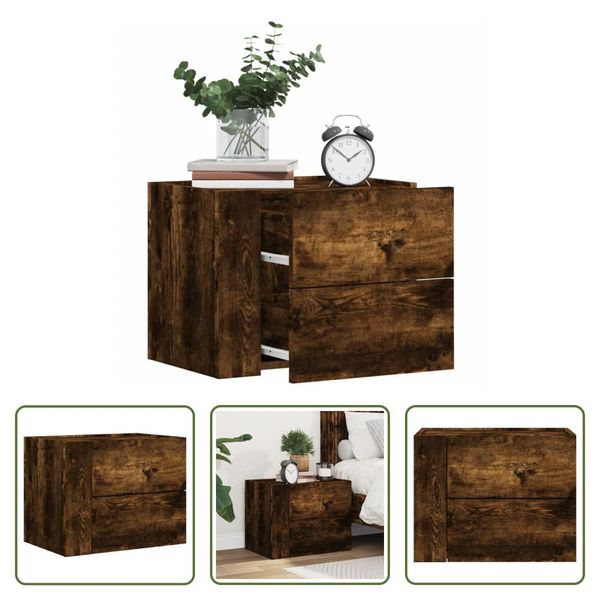 The Living Store Comodino A Parete In Rovere Fumé 45X30X35 Cm-image
