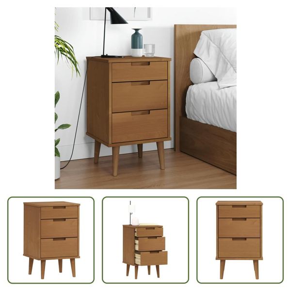 The Living Store Comodino Molde Brown 40X35X65 Cm In Legno Di Pino Massiccio-image