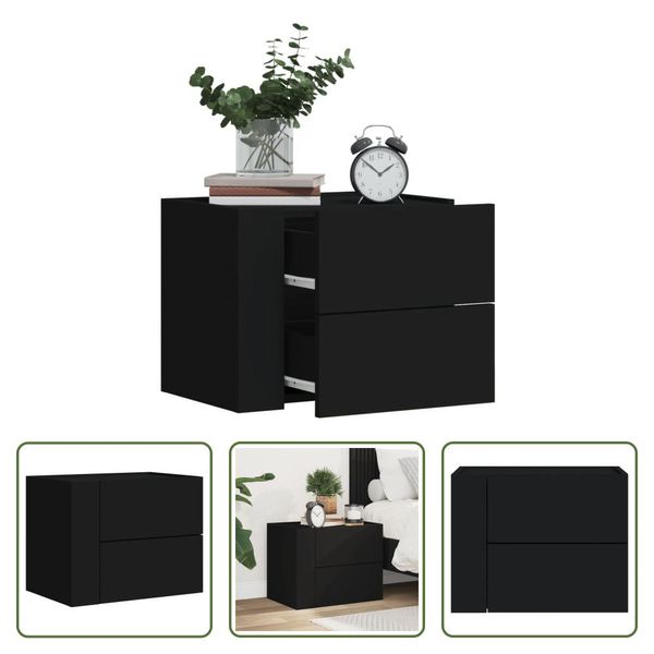 The Living Store Comodino Da Parete Nero 45X30X35 Cm-image