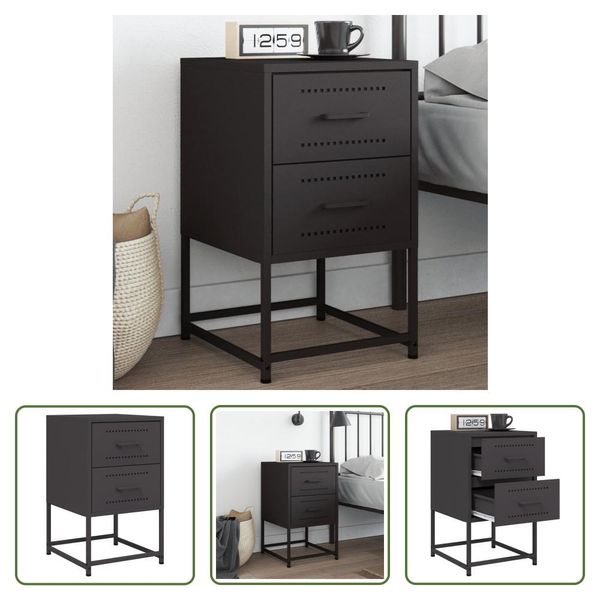 The Living Store Comodino Nero 36X39X60,5 Cm In Acciaio-image