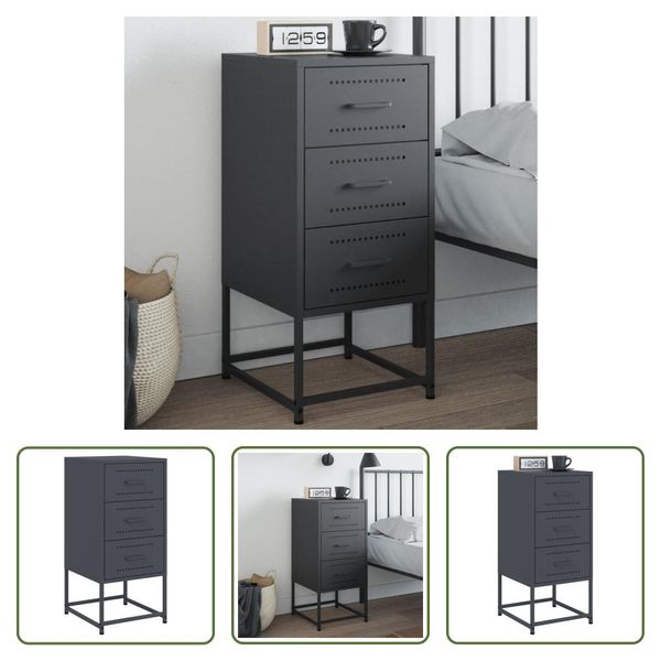 The Living Store Comodino Antracite 36X39X78 Cm In Acciaio-image